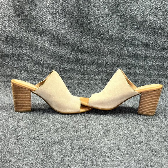 Born Heels Women's Size 8 Cream Suede Leather Slip On Heeled Mules Sandals - Picture 7 of 13